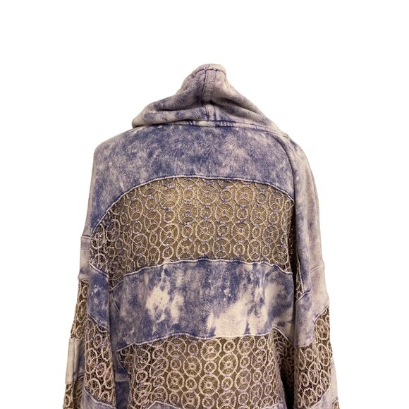 Free People Poncho Sweater Boho Chic Women Hoodie Poncho With Lace Tie-Dye Patte - Picture 7 of 9